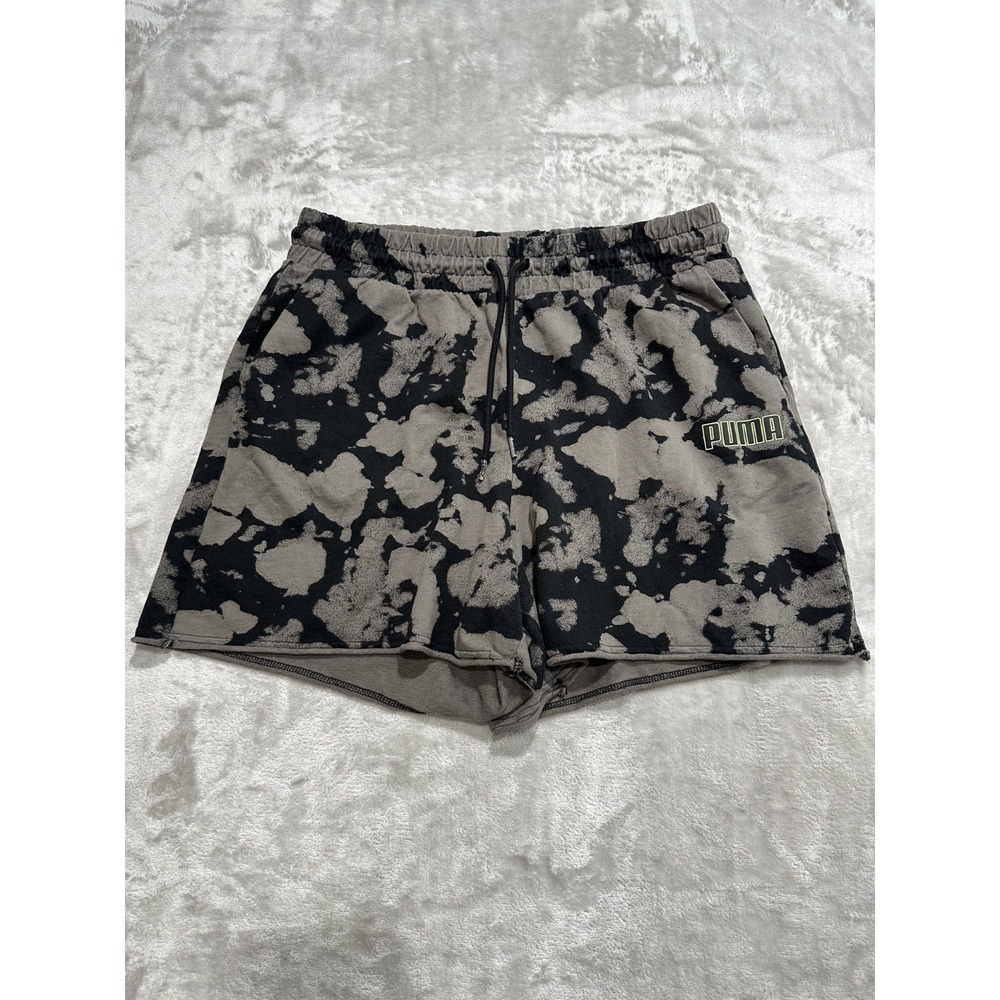 Puma Shorts Men's Size Large Black & Gray Tie Dye Cut Off Look Elastic Waist EUC